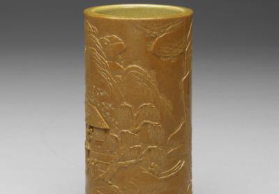 图片[3]-Brush holder with imitation of bamboo carving in yellow glaze, Qing dynasty, Jiaqing reign, 1796-1820-China Archive